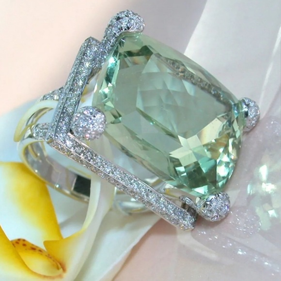 Jewelry - The Natural Prehnite & White Topaz Ring